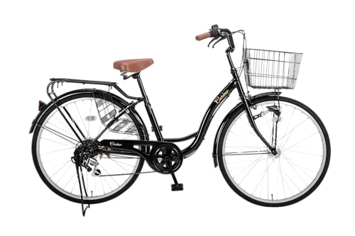 【完成車】 Carino 自転車 シティサイクル ママチャリ カゴ付き シマノ 6段変速 LEDライト 通勤通学 新生活S型軽快車 CR-S266D ブラック リアキャリア